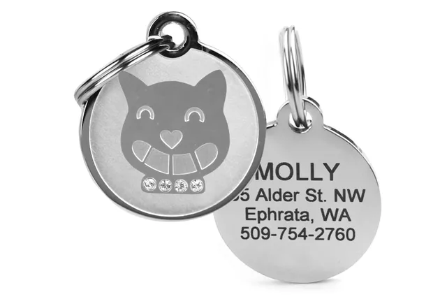 gotags-cheshire-cat-id-tag-with-swarovski-crystals-in-stainless-steel image 1