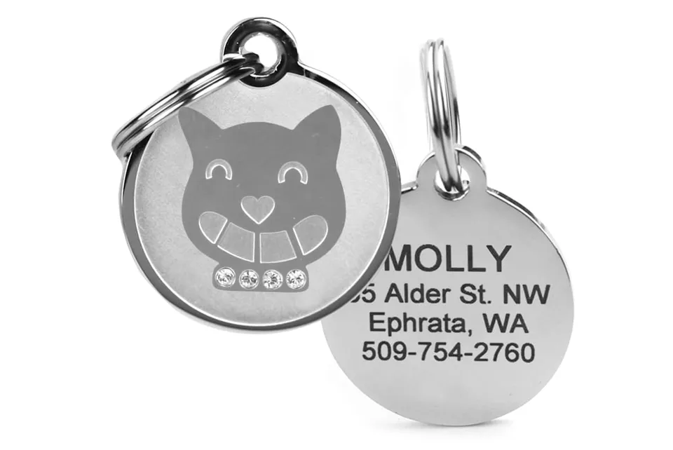 gotags-cheshire-cat-id-tag-with-swarovski-crystals-in-stainless-steel image 1