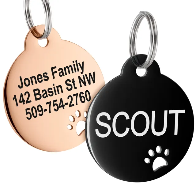 gotags-round-pet-id-tag-with-paw-cutout-personalized-stainless-steel image 1