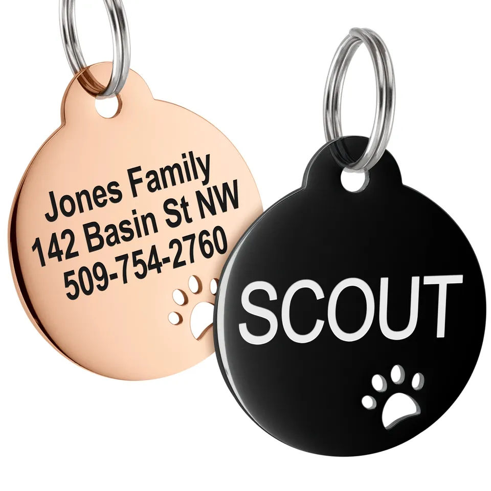 gotags-round-pet-id-tag-with-paw-cutout-personalized-stainless-steel image 1