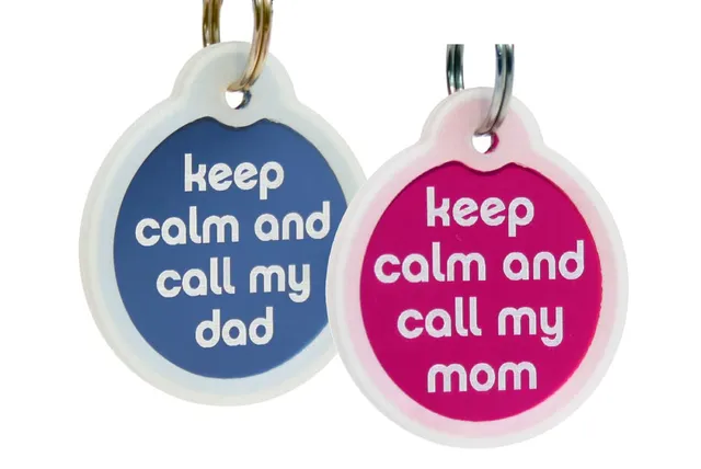 gotags-keep-calm-call-my-mom-dad-pet-id-tags-with-glow-in-the-dark-silencer image 1