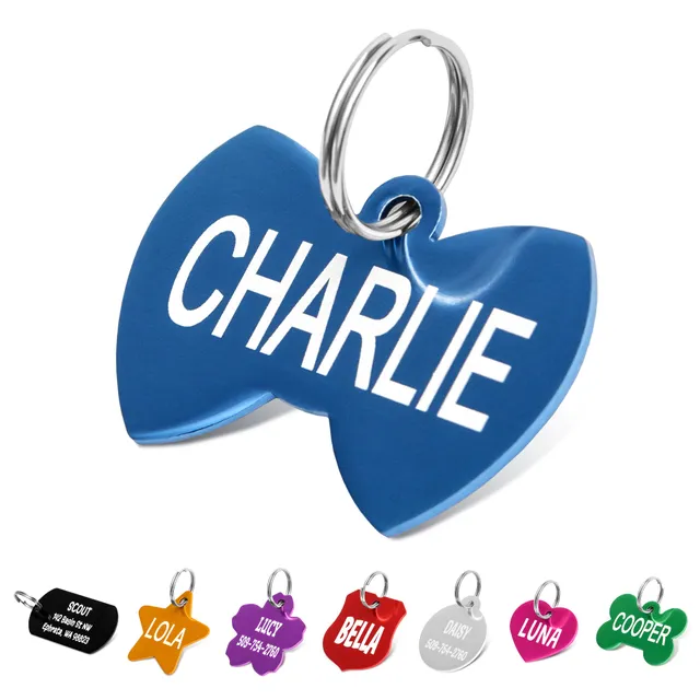 gotags-bow-tie-pet-id-tag-lightweight-aluminum-double-sided-engraving image 1