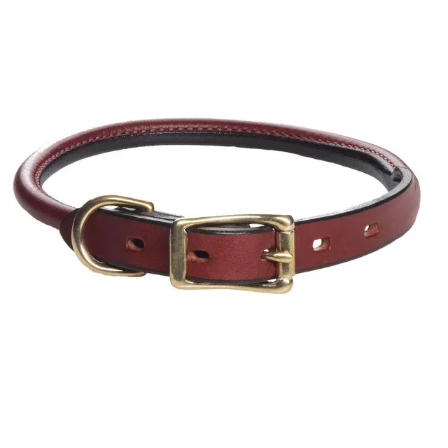 mendota-pet-leather-rolled-collar-for-dogs-chestnut-sizes-14-24 image 1