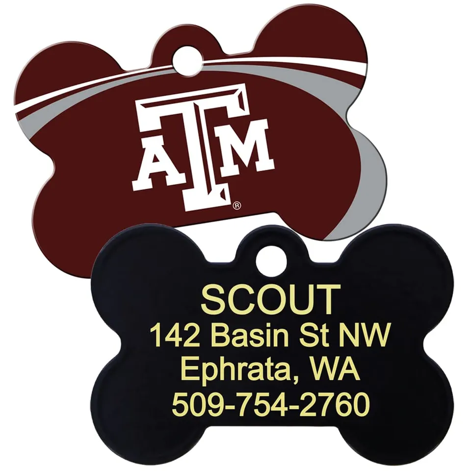 gotags-ncaa-team-bone-dog-id-tag-officially-licensed-brass-custom-engraved image 1