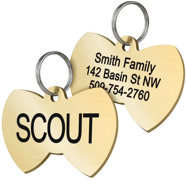 gotags-bow-tie-shape-solid-brass-dog-id-tag-double-sided-engraving-two-sizes image 1