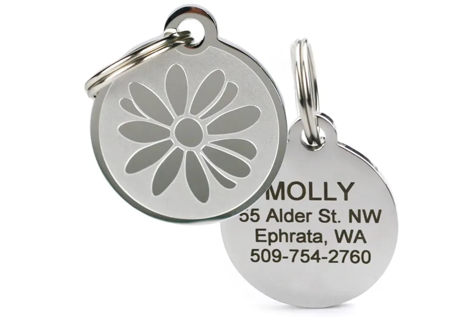 gotags-daisy-flower-stainless-steel-pet-id-tag-personalized-engraved-durable image 1