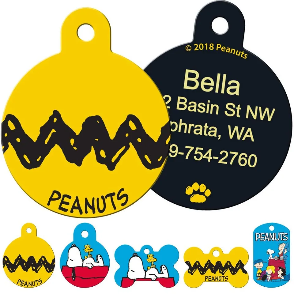gotags-peanuts-dog-id-tag-officially-themed-charlie-brown-brass-tag-with-uv-cure image 1