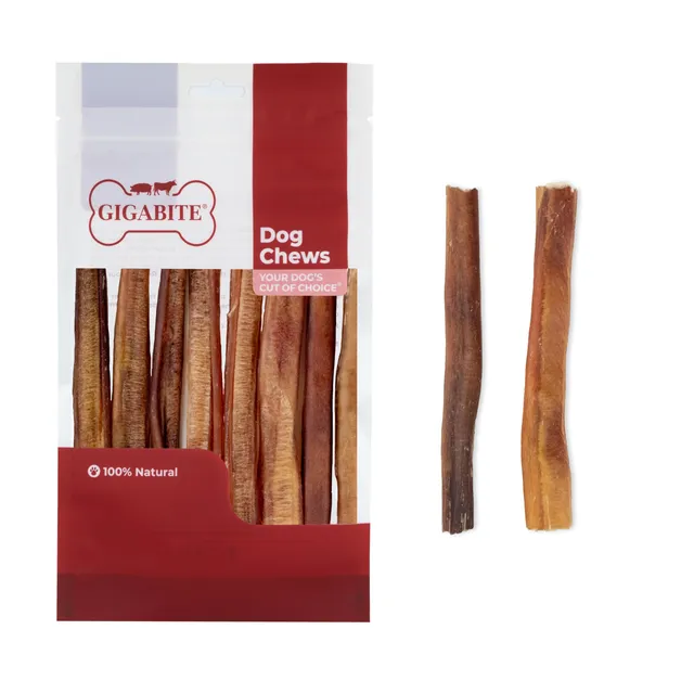 gigabite-half-cut-bully-sticks-for-dogs-low-odor-grass-fed-6-inch-12-count image 1