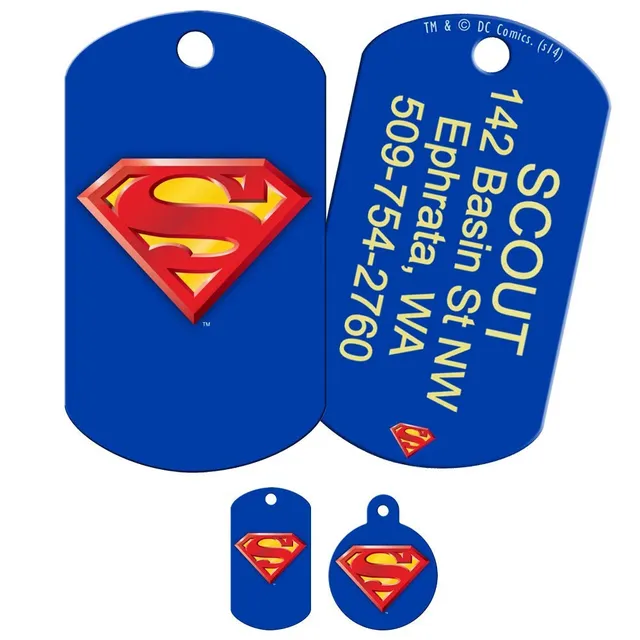 gotags-superman-dog-id-tag-solid-brass-with-uv-cured-finish image 1