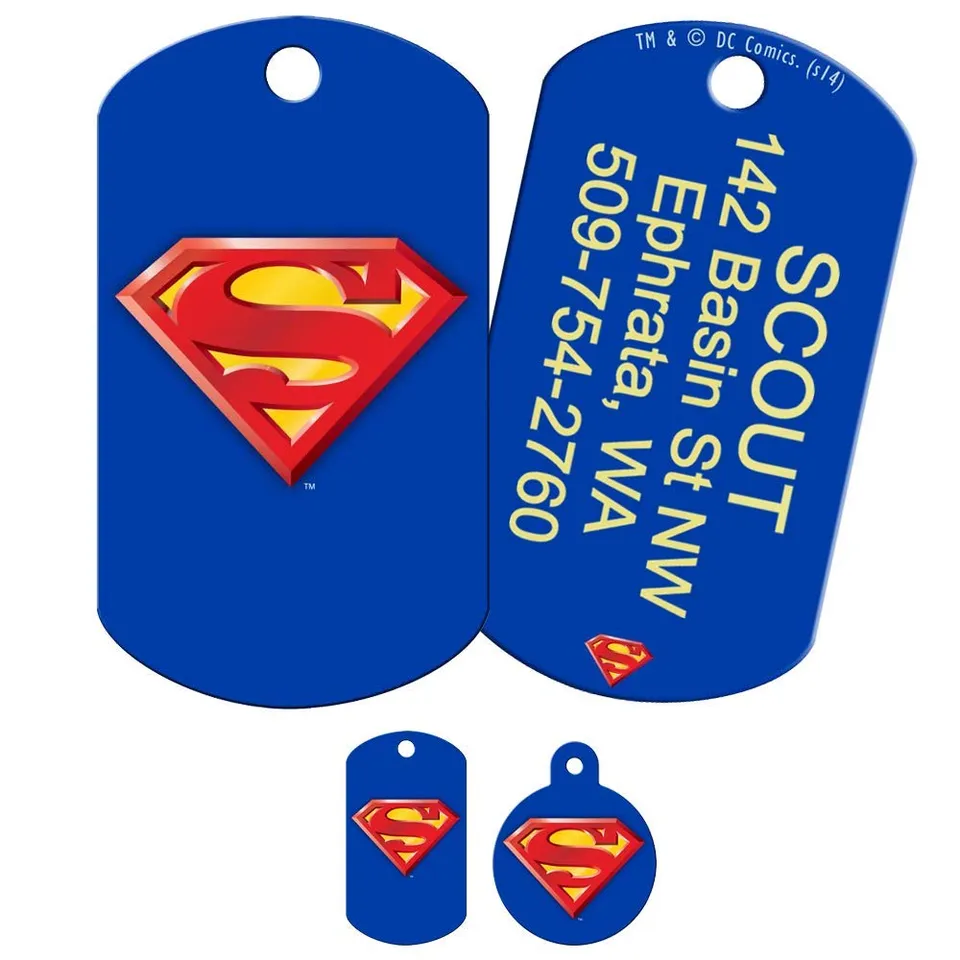 gotags-superman-dog-id-tag-solid-brass-with-uv-cured-finish image 1