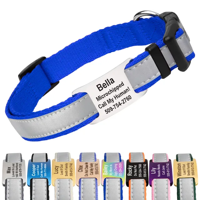 gotags-reflective-dog-collar-with-slide-on-silent-id-tag-personalized-engraving image 1