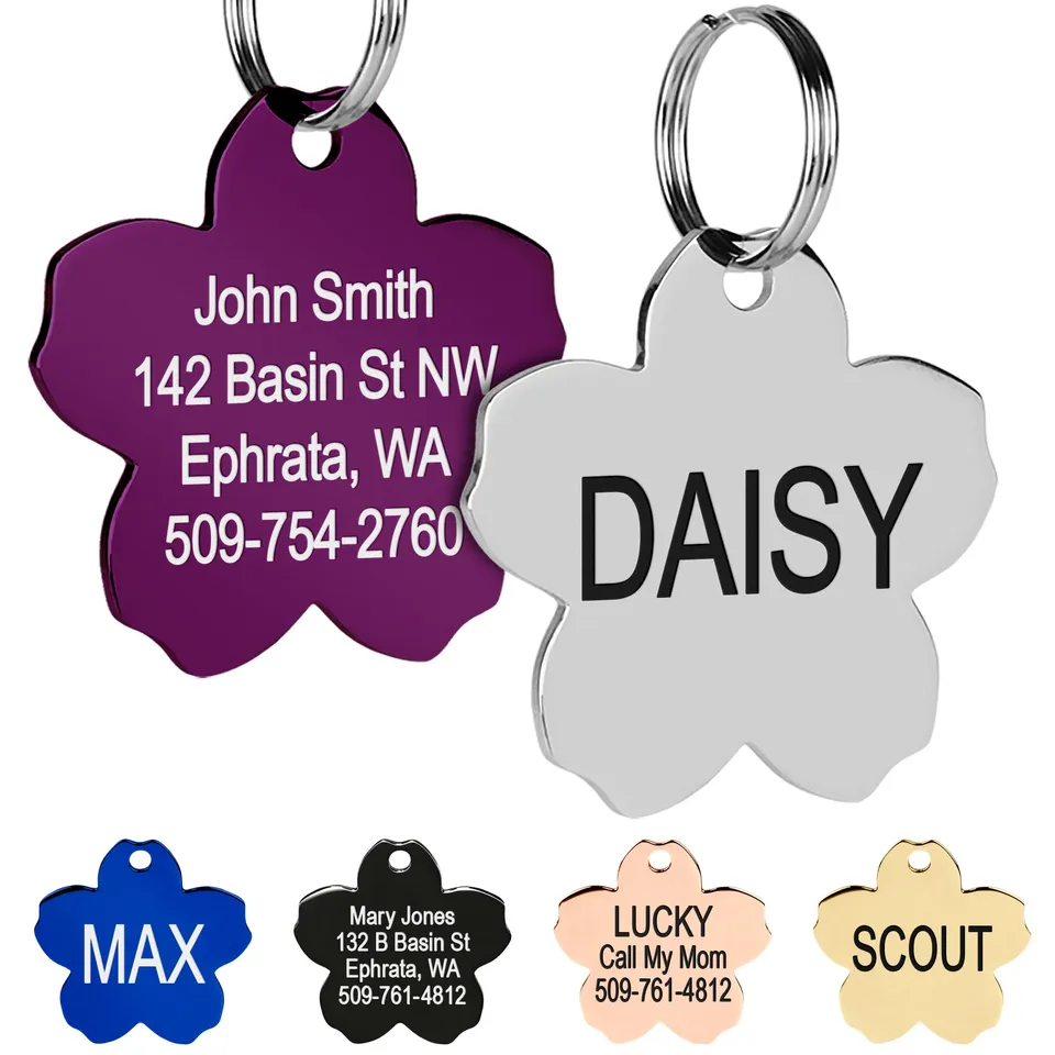 gotags-flower-pet-id-tag-in-stainless-steel image 1