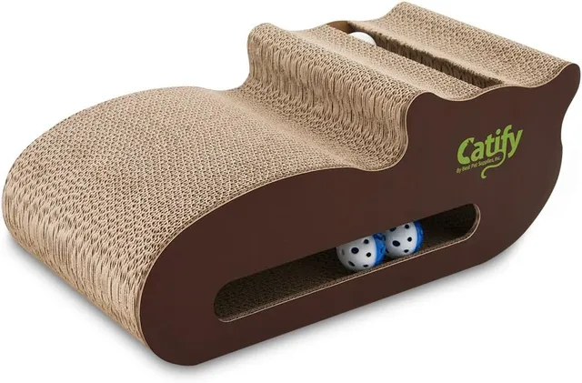 voyager-catify-cat-scratcher-lounge-with-built-in-toy-corrugated-cardboard-loung image 1