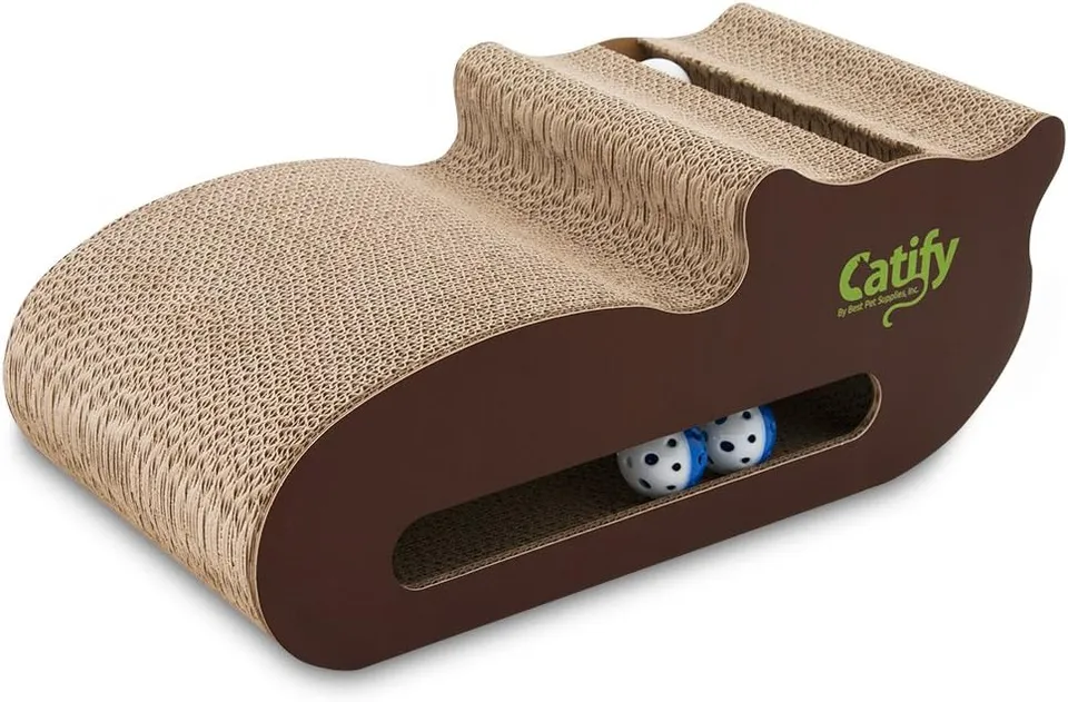 voyager-catify-cat-scratcher-lounge-with-built-in-toy-corrugated-cardboard-loung image 1
