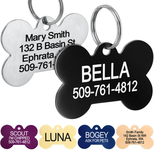 gotags-bone-shaped-stainless-steel-personalized-dog-tag image 1