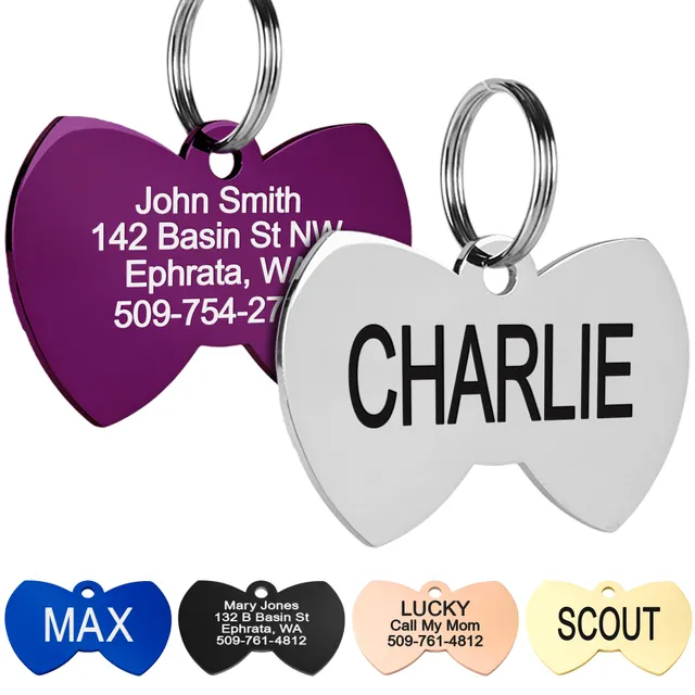 gotags-bow-tie-pet-id-tag-stainless-steel-double-sided-engraving image 1
