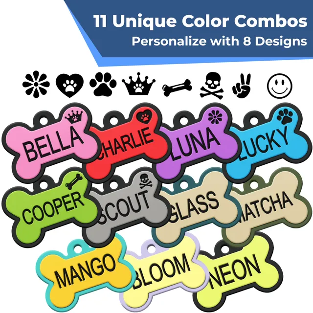 gotags-bone-silent-silicone-dog-id-tag-personalized-double-sided-engraving-8-lin image 1