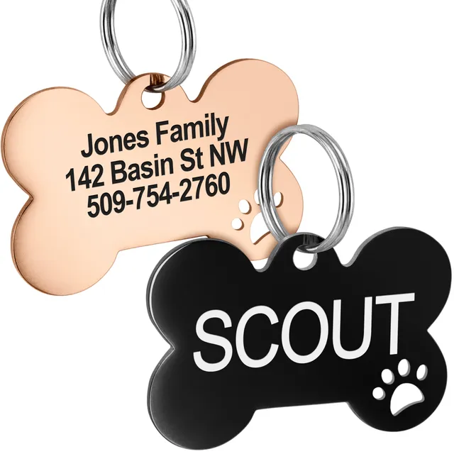 gotags-bone-dog-id-tag-with-paw-cutout-stainless-steel-double-sided-engraving image 1