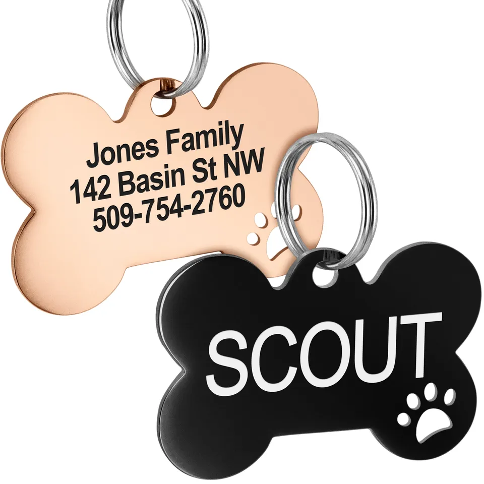 gotags-bone-dog-id-tag-with-paw-cutout-stainless-steel-double-sided-engraving image 1