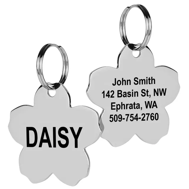 gotags-flower-pet-id-tag-in-stainless-steel-double-sided-engraving-8-lines image 1