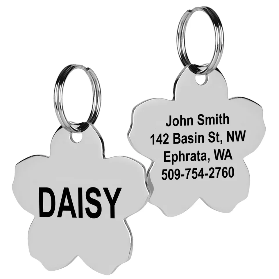 gotags-flower-pet-id-tag-in-stainless-steel-double-sided-engraving-8-lines image 1