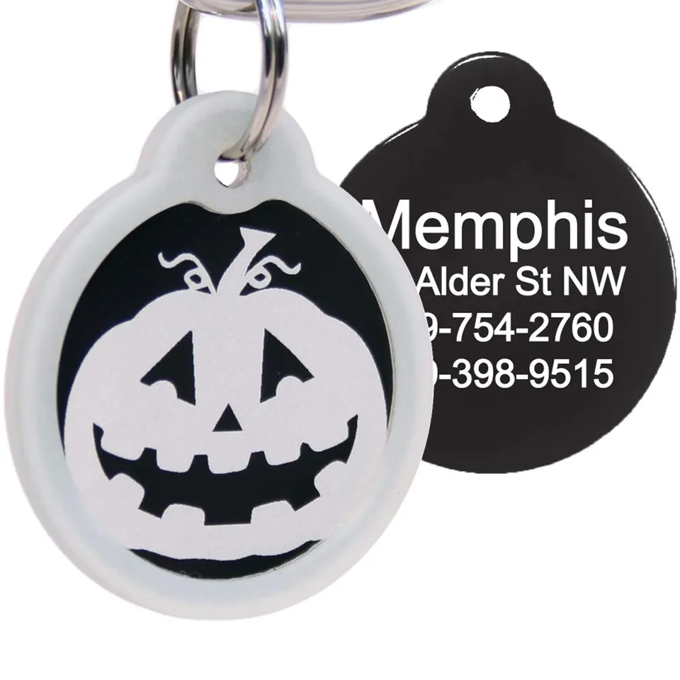 gotags-halloween-dog-id-tag-with-silencer-personalized-anodized-aluminum-pumpkin image 1
