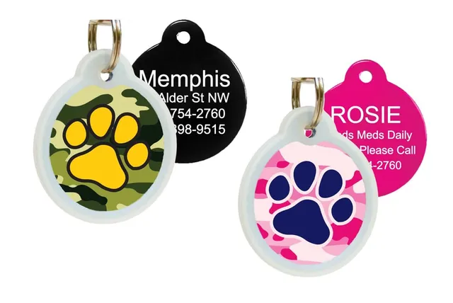 gotags-camo-pet-id-tag-with-glow-in-the-dark-silencer-laser-engraved-aluminum image 1