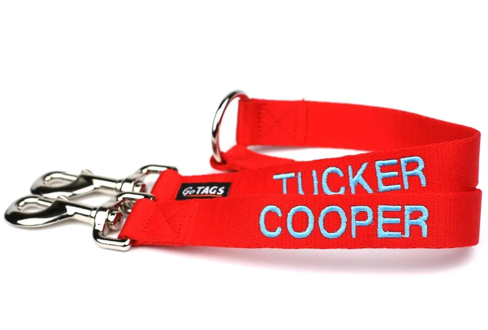 gotags-personalized-double-dog-leash-coupler-anti-tangle-design-embroidered-name image 1