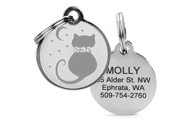 gotags-starry-moon-crystal-cat-id-tag-stainless-steel-with-swarovski-crystals-cu image 1