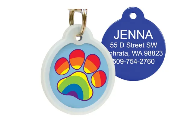 gotags-rainbow-paw-print-pet-id-tag-with-glow-in-the-dark-silencer image 1