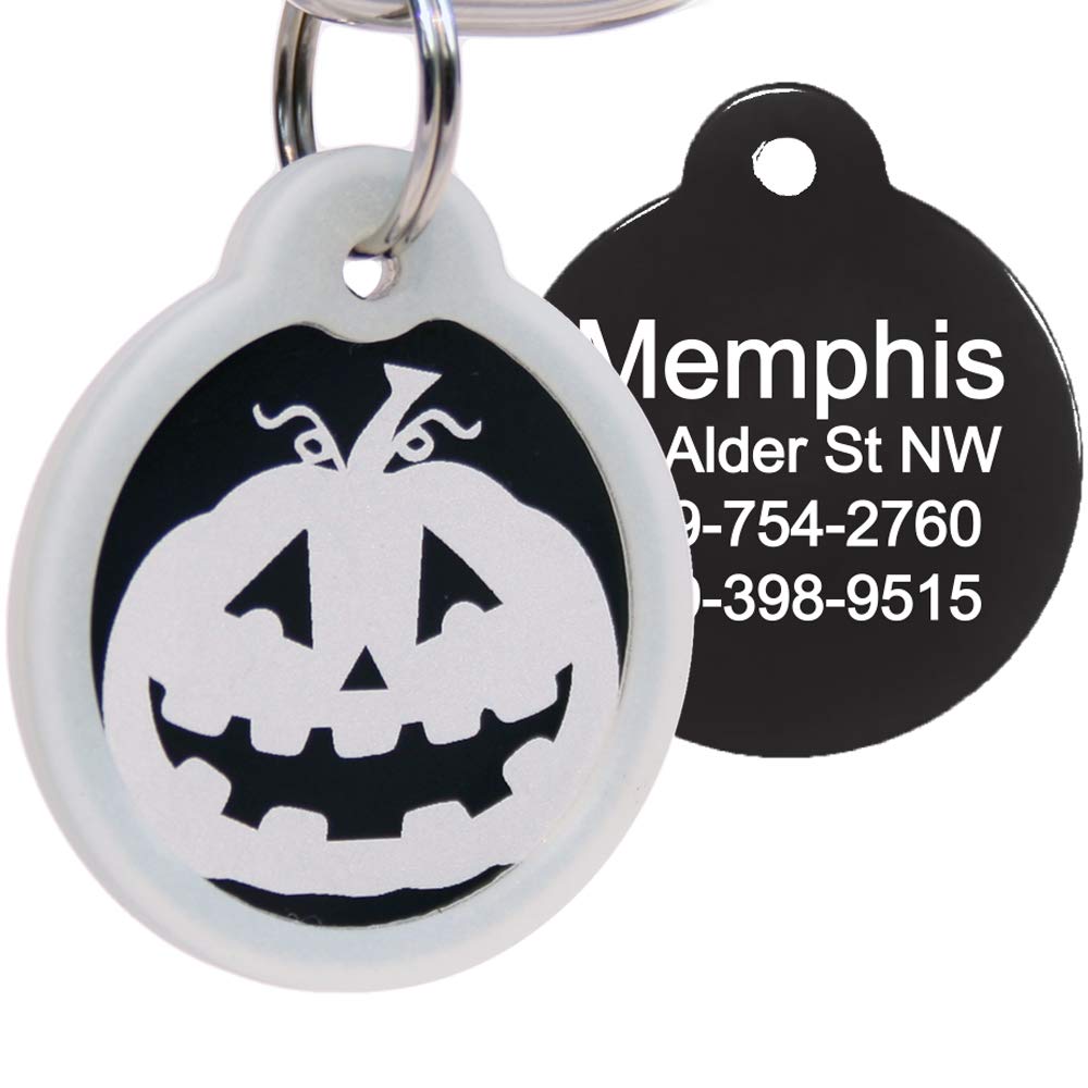 gotags-halloween-dog-id-tag-with-silencer-personalized-anodized-aluminum-pumpkin image 1