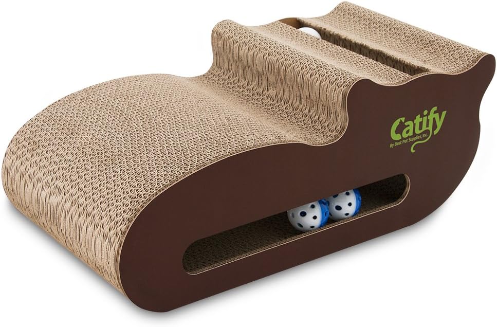 voyager-catify-cat-scratcher-lounge-with-built-in-toy-corrugated-cardboard-loung image 1
