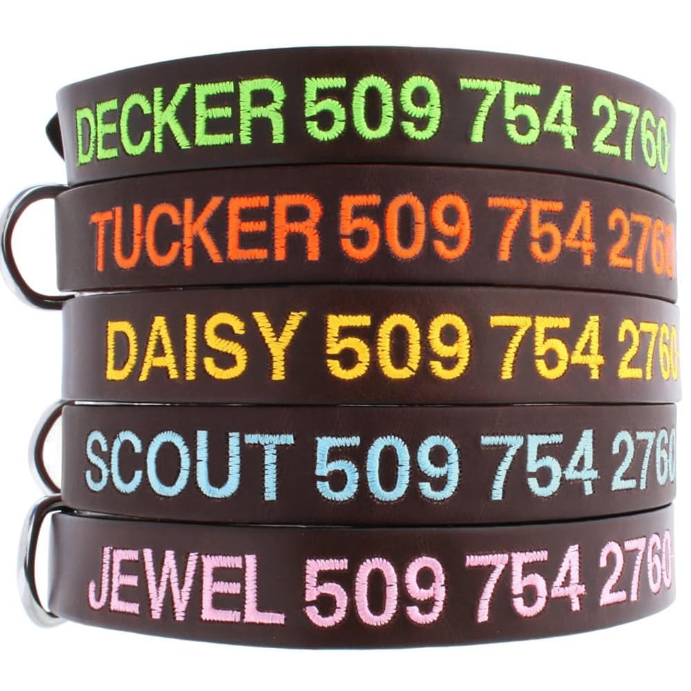 gotags-embroidered-leather-dog-collar-with-name-and-phone-number image 1
