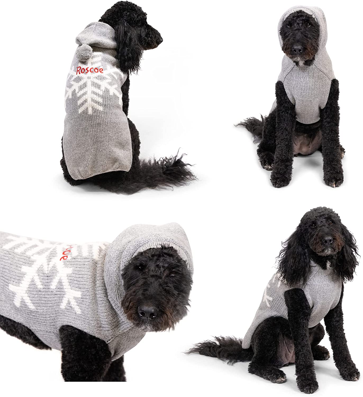 gotags-snowflake-dog-sweater-with-hood-personalized-alpaca-wool-hand-knit-pompom image 4