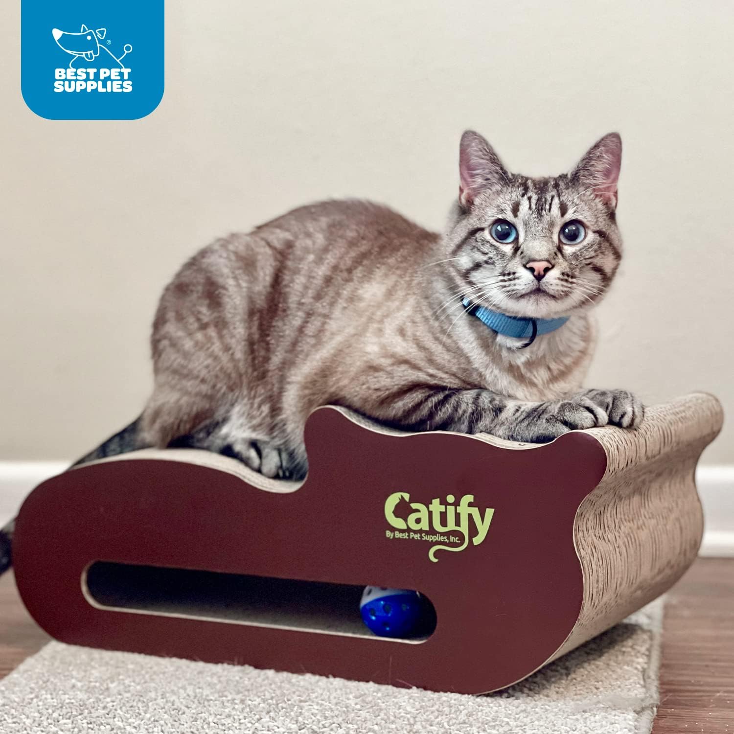 voyager-catify-cat-scratcher-lounge-with-built-in-toy-corrugated-cardboard-loung image 4