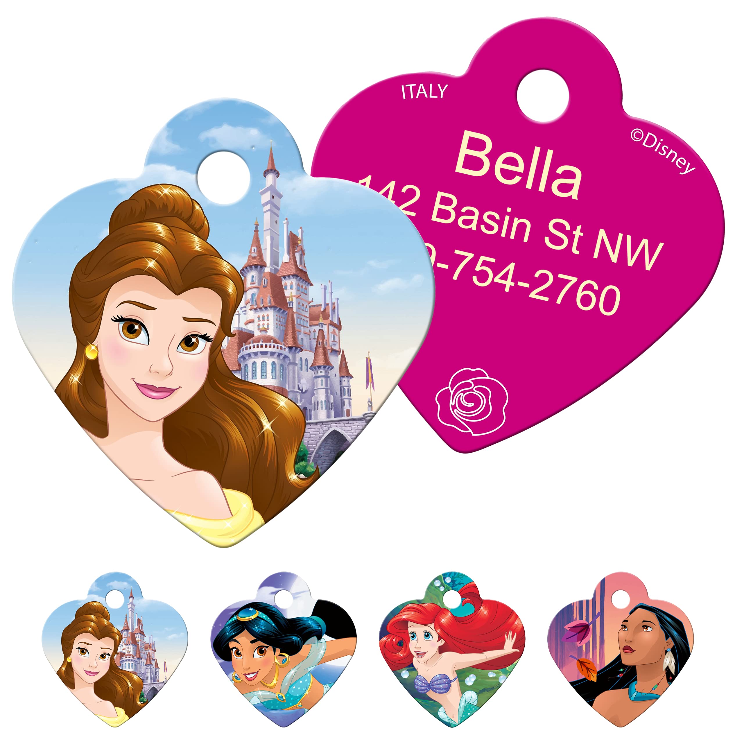 gotags-disney-princess-pet-id-tag-solid-brass-heart-shaped-personalized image 2