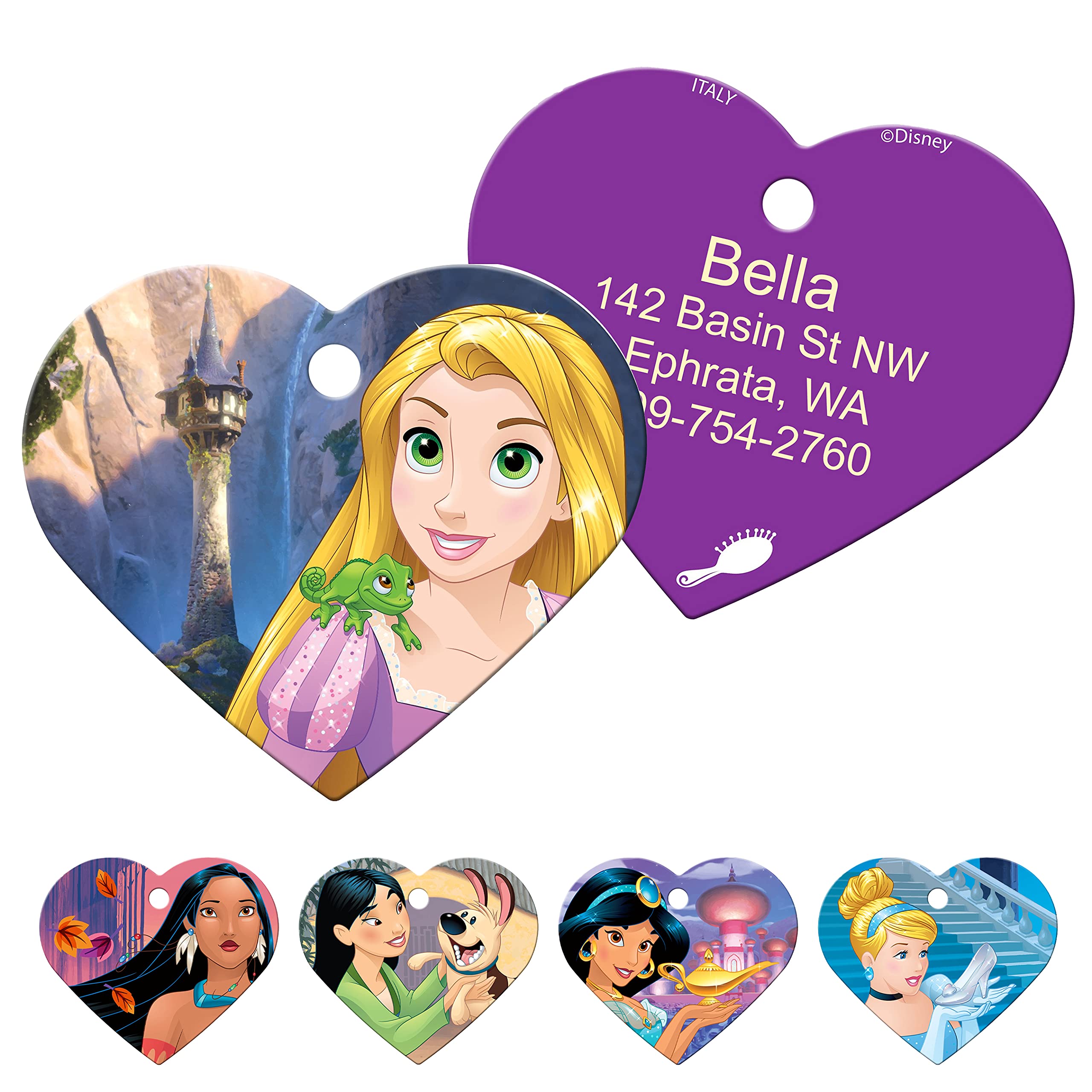 gotags-disney-princess-pet-id-tag-solid-brass-heart-shaped-personalized image 3