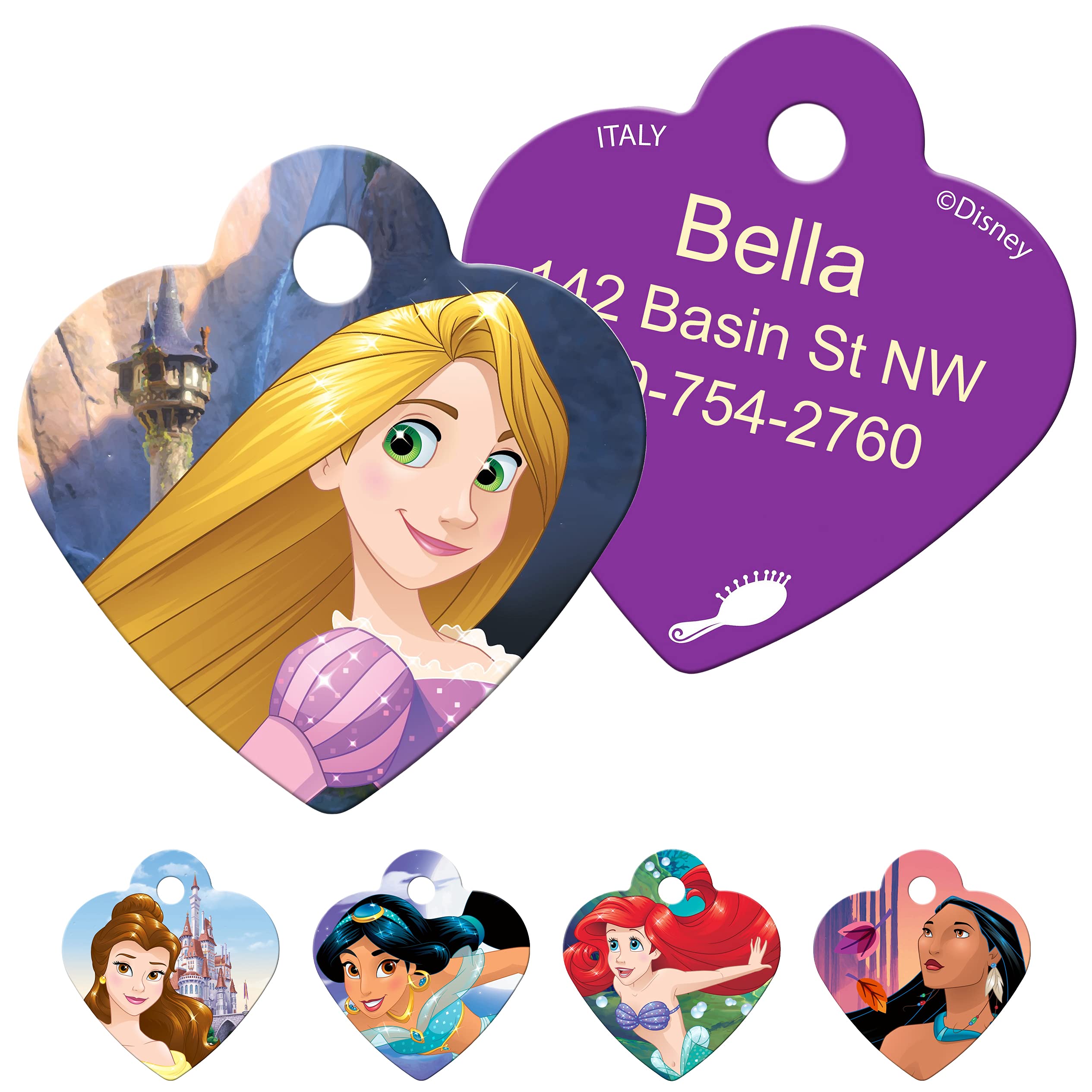 gotags-disney-princess-pet-id-tag-solid-brass-heart-shaped-personalized image 4