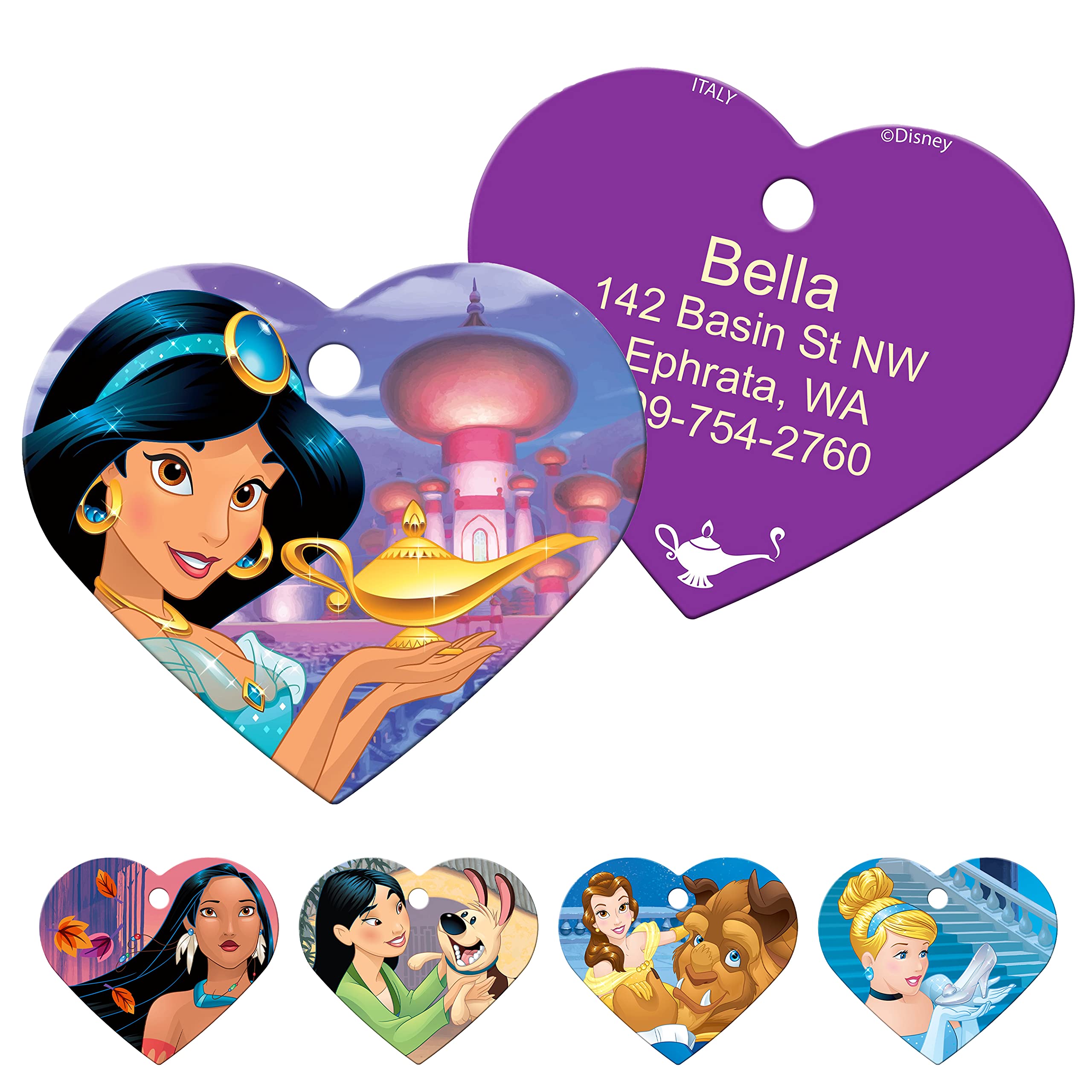 gotags-disney-princess-pet-id-tag-solid-brass-heart-shaped-personalized image 1