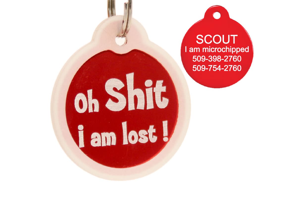 gotags-oh-shit-i-m-lost-funny-pet-id-tag-with-silencer-aluminum-glow-in-the-dark image 1