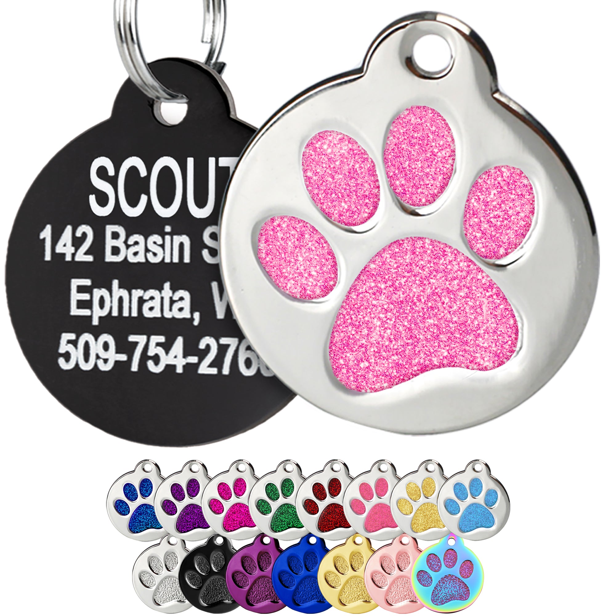 gotags-glitter-paw-print-stainless-steel-pet-id-tag image 1