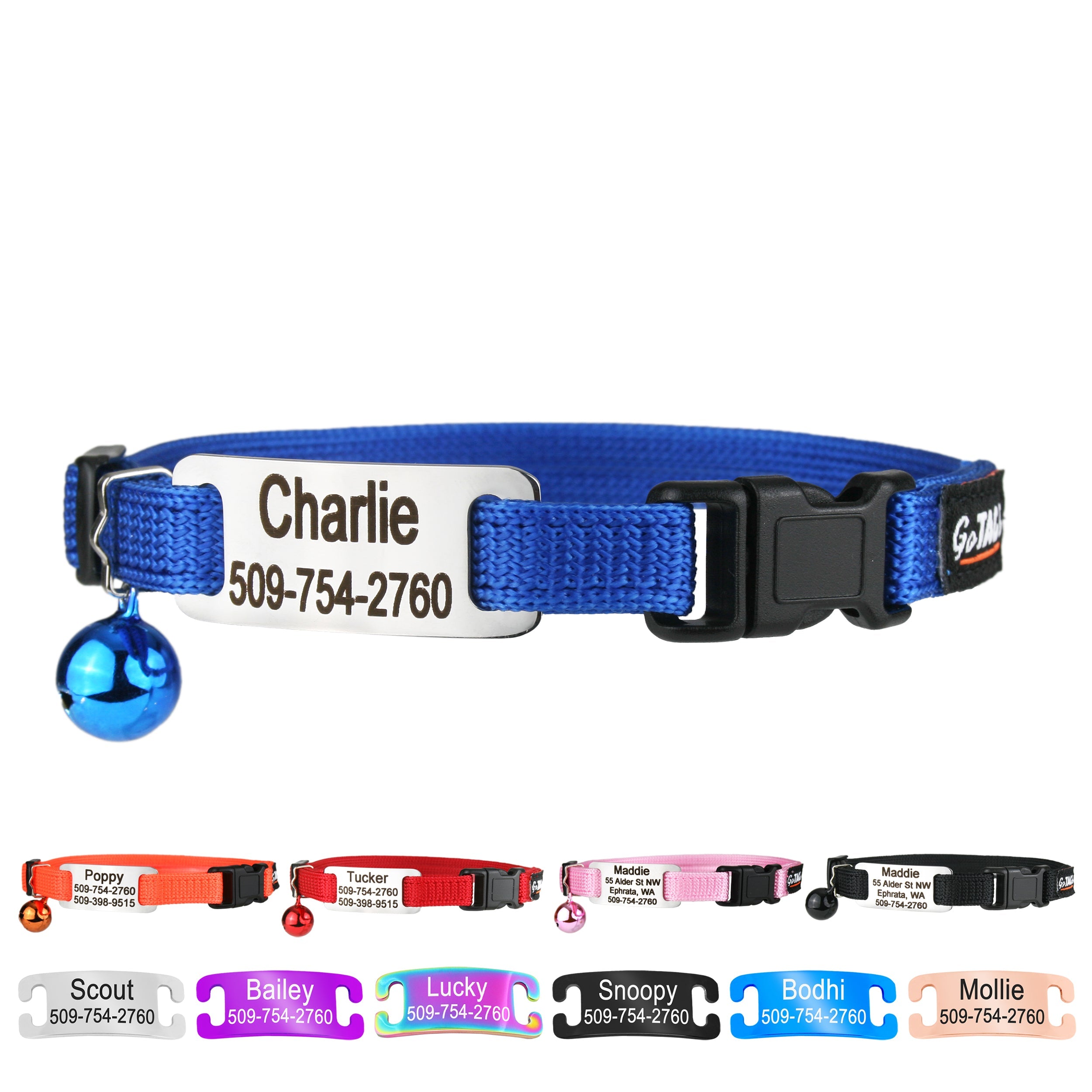 gotags-breakaway-cat-collar-with-slide-on-silent-id-tag-safety-buckle-removable- image 1