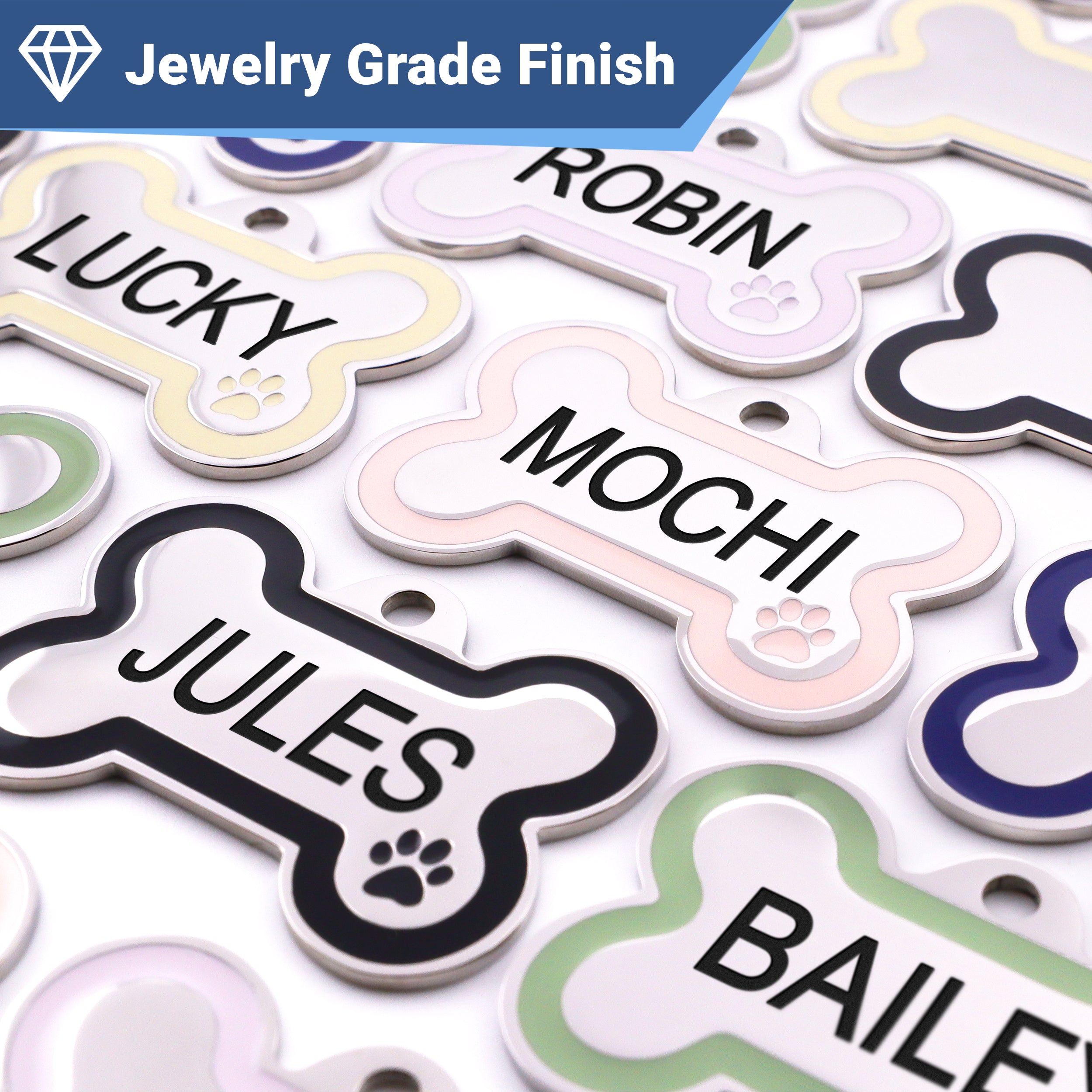 gotags-bone-dog-id-tag-with-enamel-paw-print-personalized-double-sided-engraving image 3