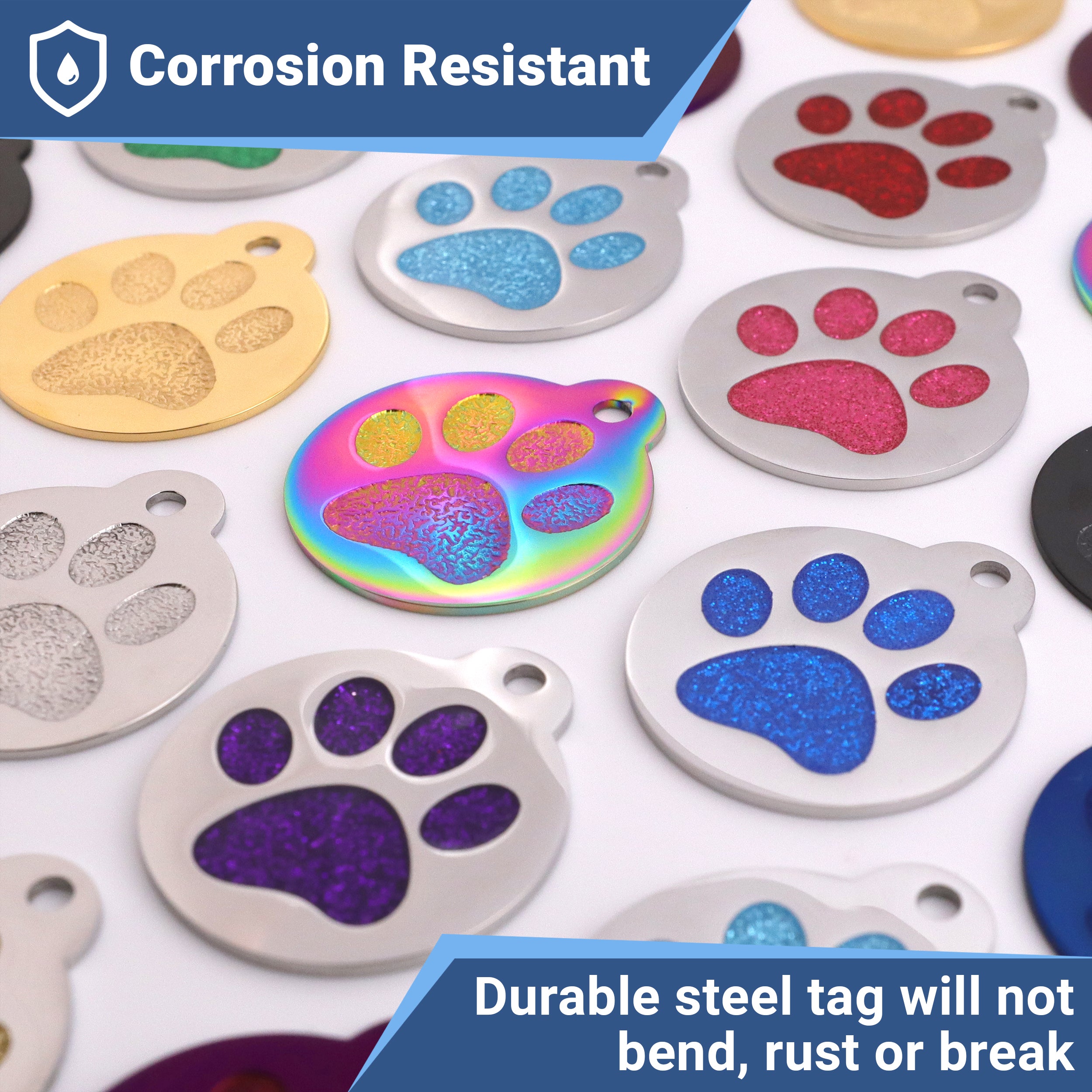 gotags-glitter-paw-print-stainless-steel-pet-id-tag image 2