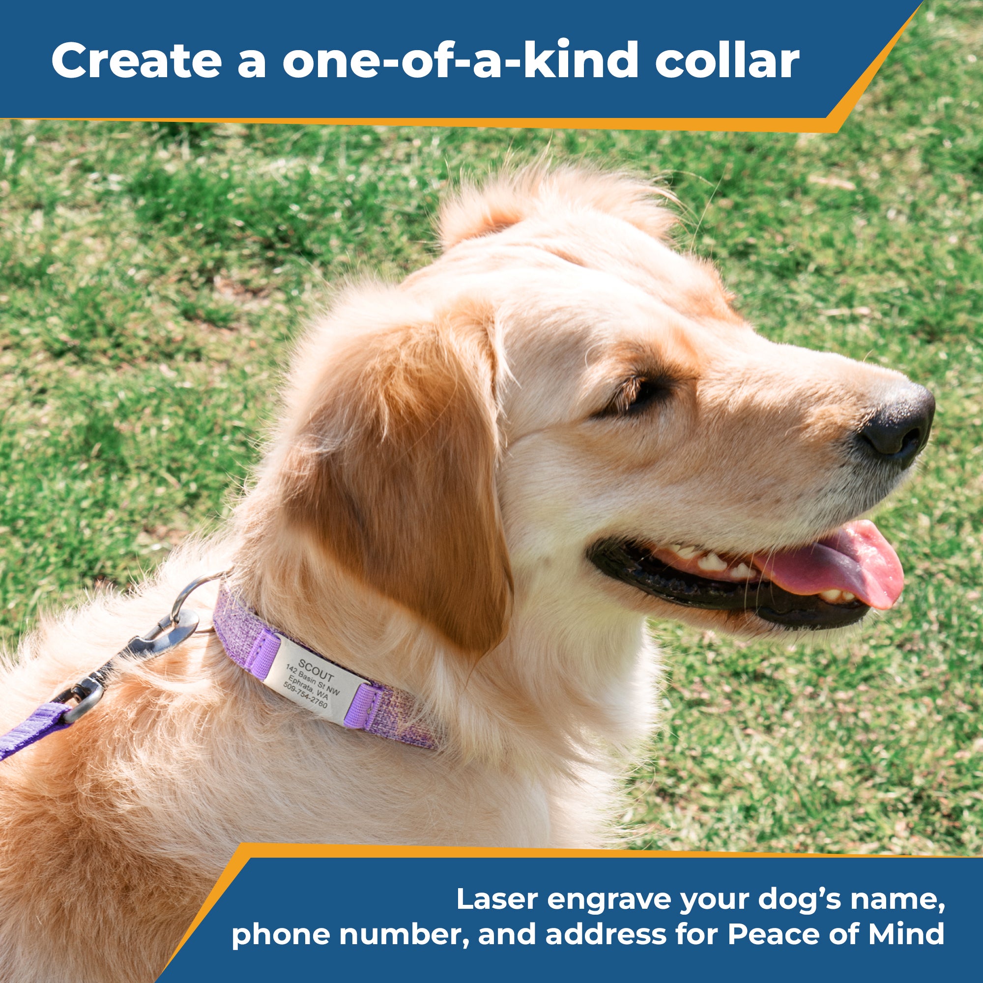 gotags-cotton-hemp-dog-collar-with-slide-on-silent-id-tag-personalized image 2
