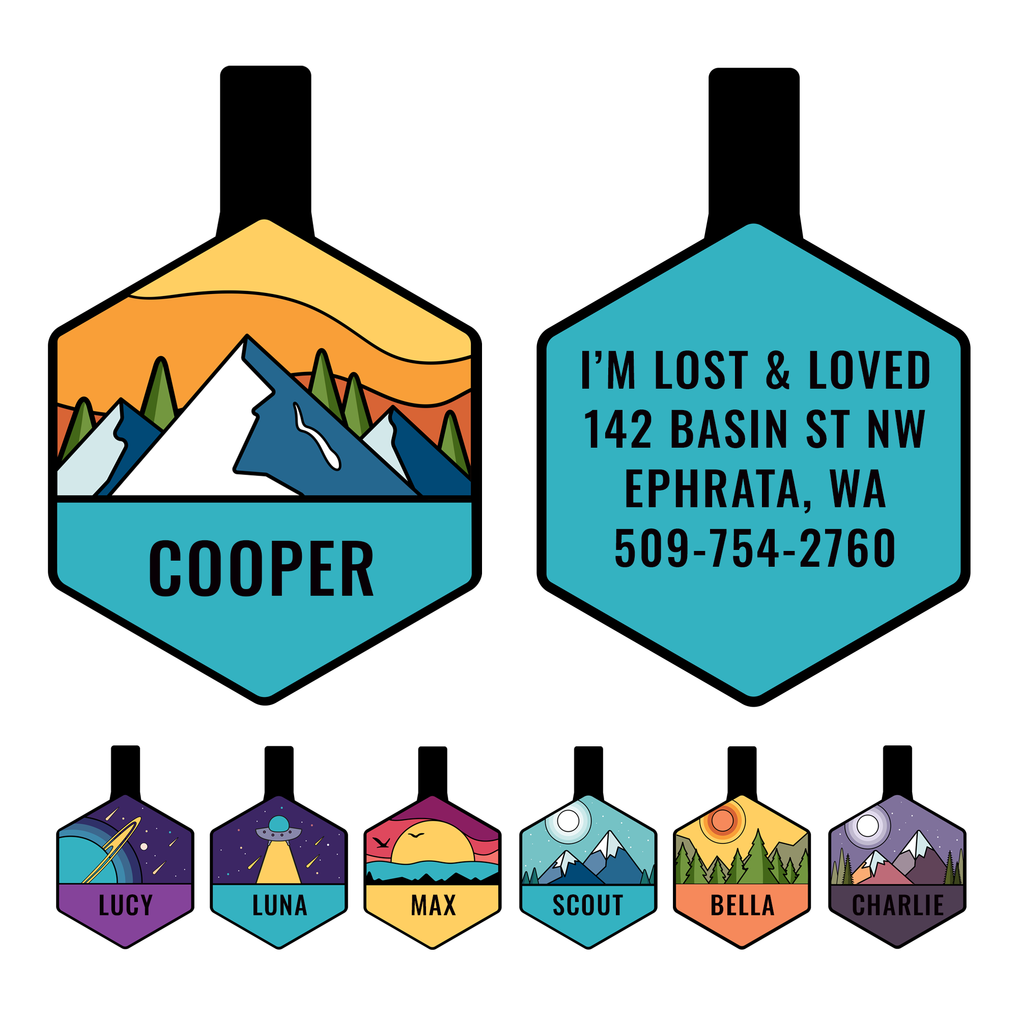 gotags-hexagon-silent-silicone-dog-id-tag-7-designs-silent-personalized image 1